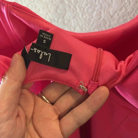 Size S - NWOT Lulus Social Sensation Hot Pink Square Neck Mini Bodycon Dress - Picture 5 of 8